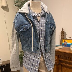 PacSun Denim & cotton Gray Hooded Jacket for size Small